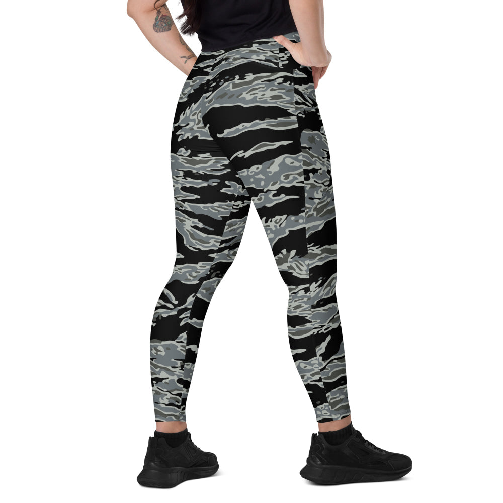 Miami Tiger Stripe Urban Grey CAMO Leggings with pockets - 2XS - Womens With Pockets