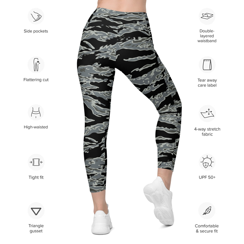 Miami Tiger Stripe Urban Grey CAMO Leggings with pockets - Womens With Pockets