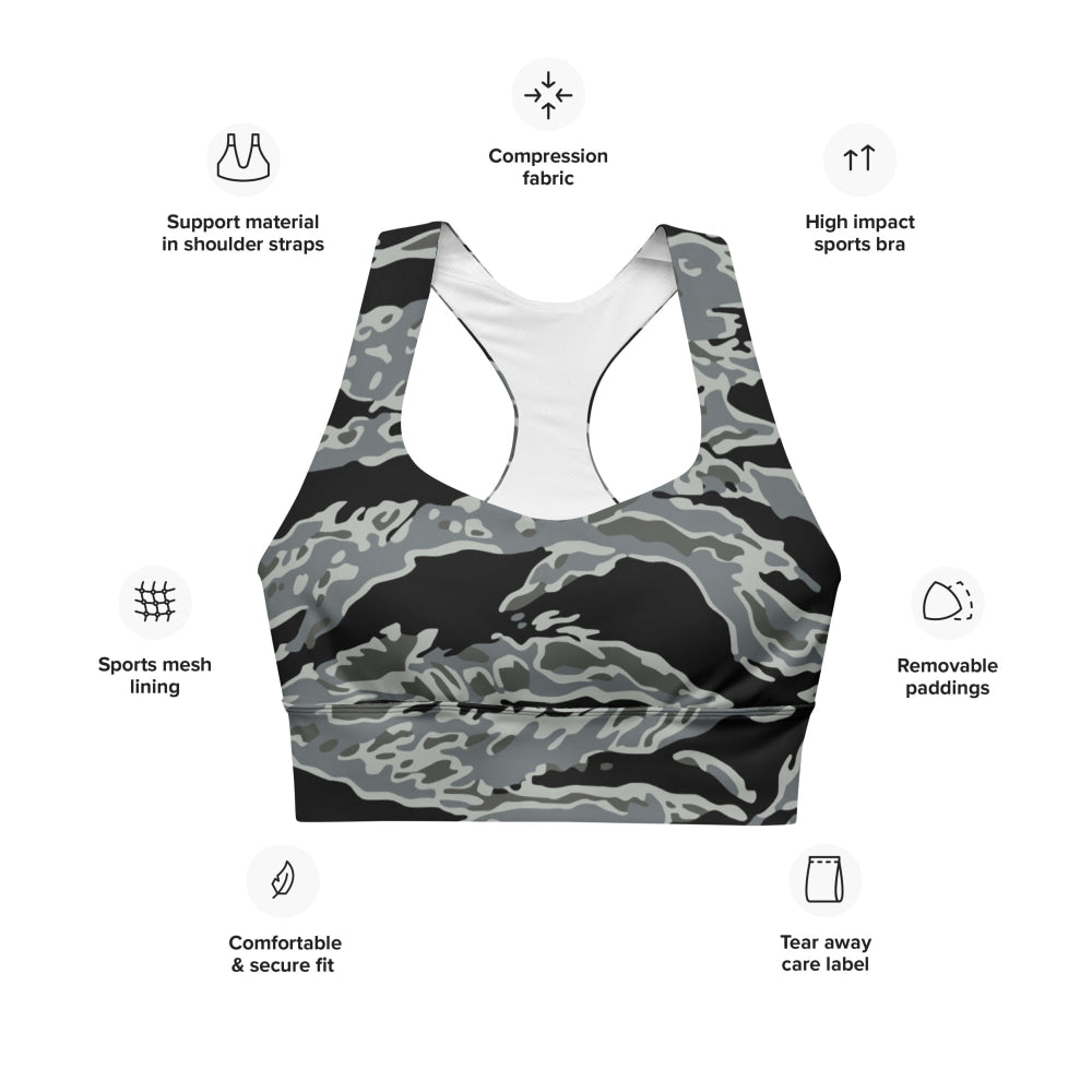 Miami Tiger Stripe Urban Grey CAMO Longline sports bra - Womens Sports Bra