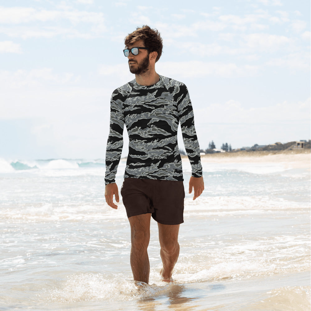 Miami Tiger Stripe Urban Grey CAMO Men’s Rash Guard - XS - Mens