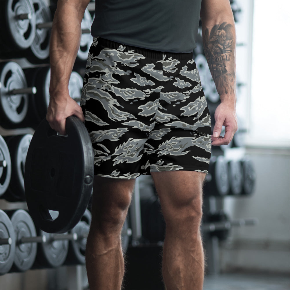 Miami Tiger Stripe Urban Grey CAMO Unisex Athletic Long Shorts - 2XS