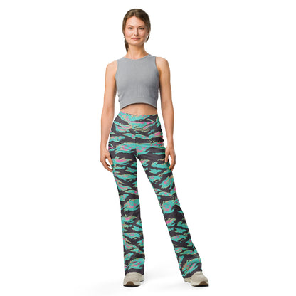 Miami Tiger Stripe CAMO Womens Flare Leggings - 2XS