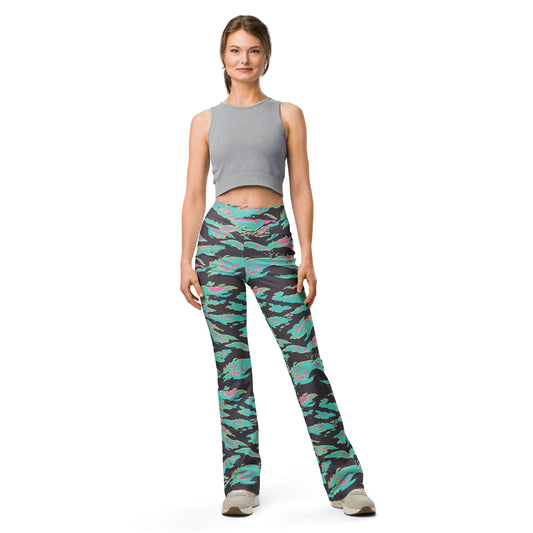 Miami Tiger Stripe CAMO Womens Flare Leggings - 2XS
