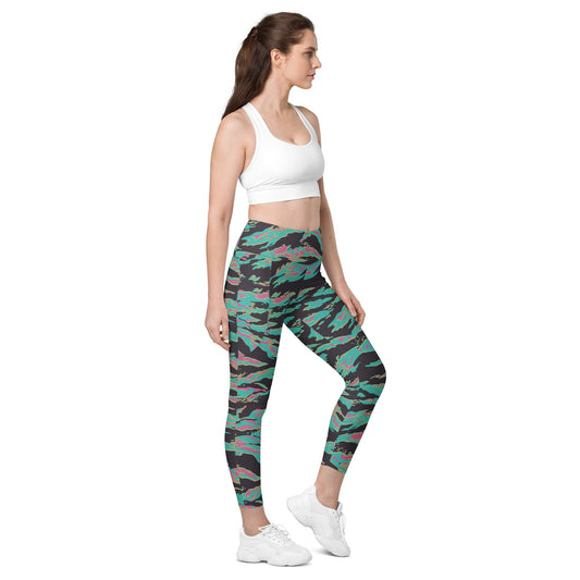 Miami Tiger Stripe CAMO Womens Leggings with Pockets - 2XS