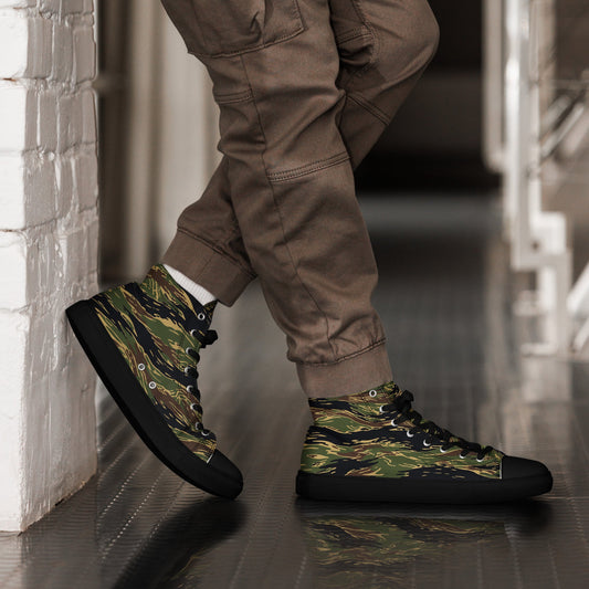 Midnight Fang Tiger Stripe CAMO Mens High-Top Canvas Shoes - 5