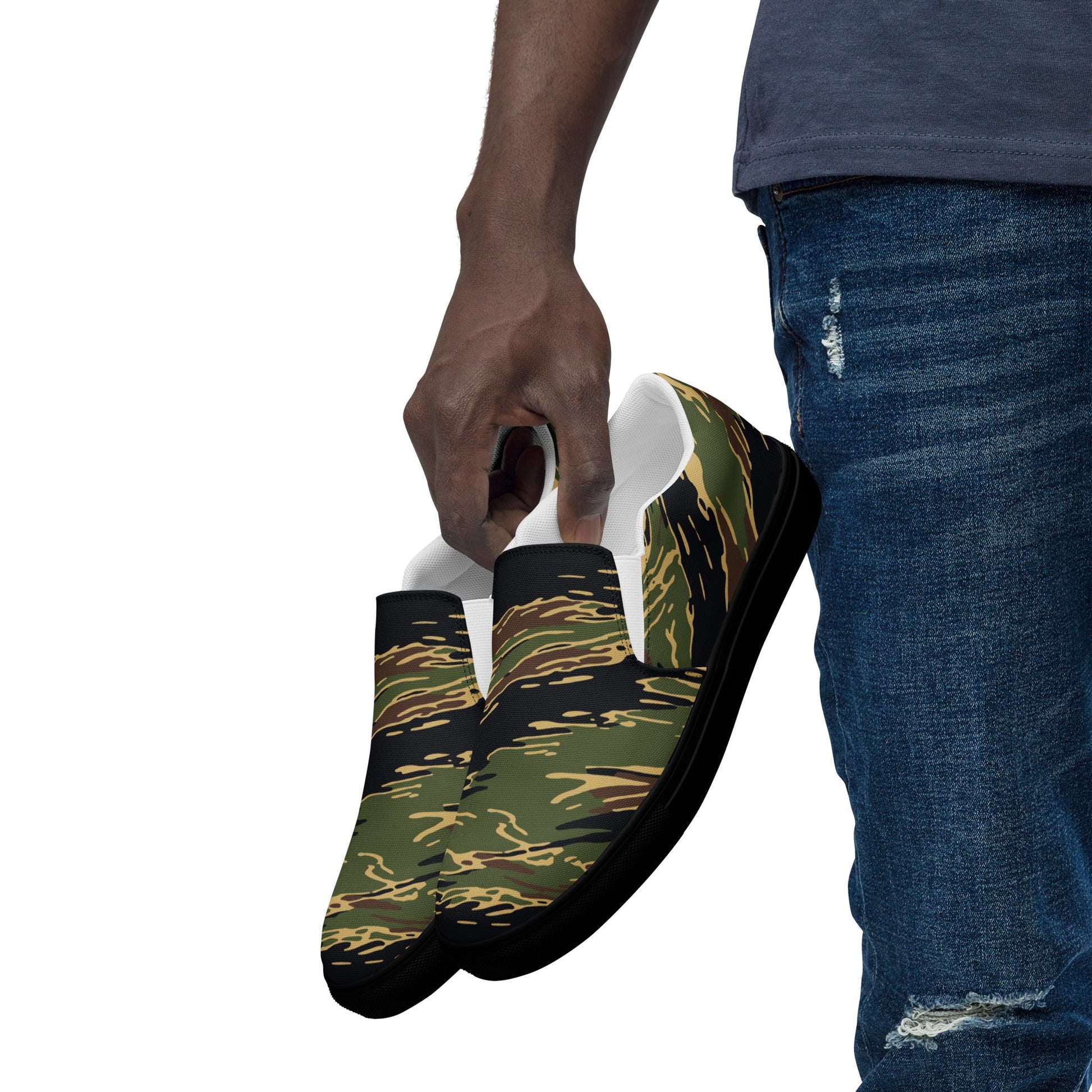 Midnight Fang Tiger Stripe CAMO Mens Slip-On Canvas Shoes