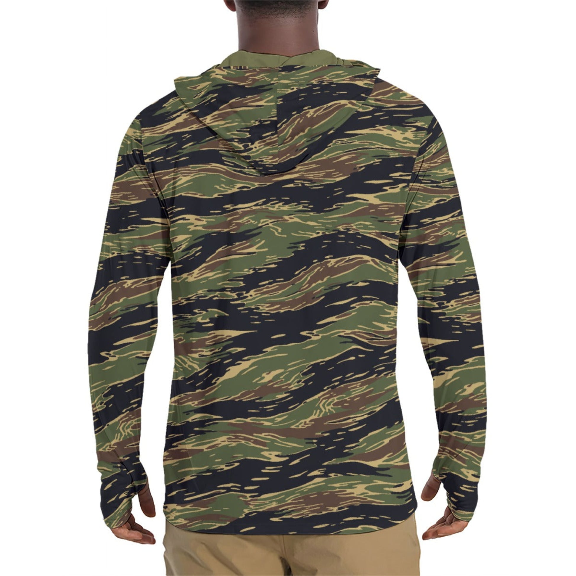 Midnight Fang Tiger Stripe CAMO Mens Sunscreen Sports Hoodie With Thumb Holes
