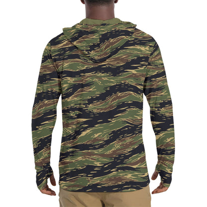 Midnight Fang Tiger Stripe CAMO Mens Sunscreen Sports Hoodie With Thumb Holes