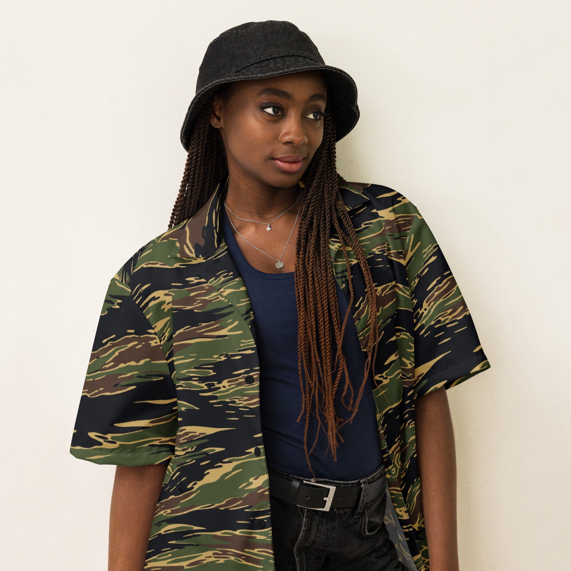 Midnight Fang Tiger Stripe CAMO Unisex Short-Sleeve Button Shirt