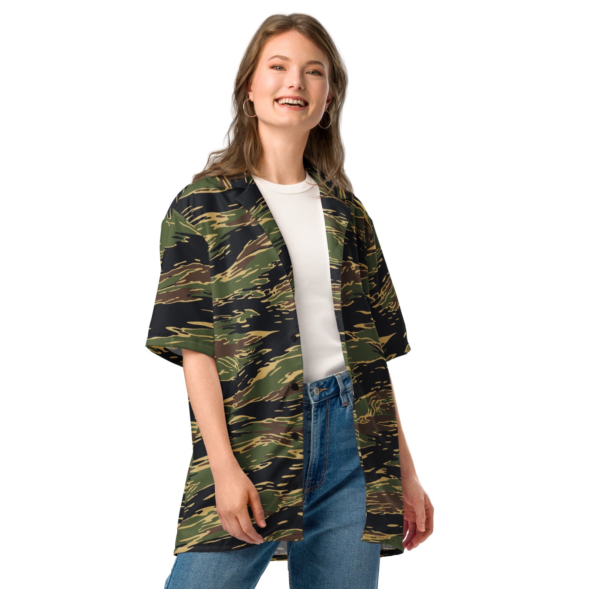 Midnight Fang Tiger Stripe CAMO Unisex Short-Sleeve Button Shirt