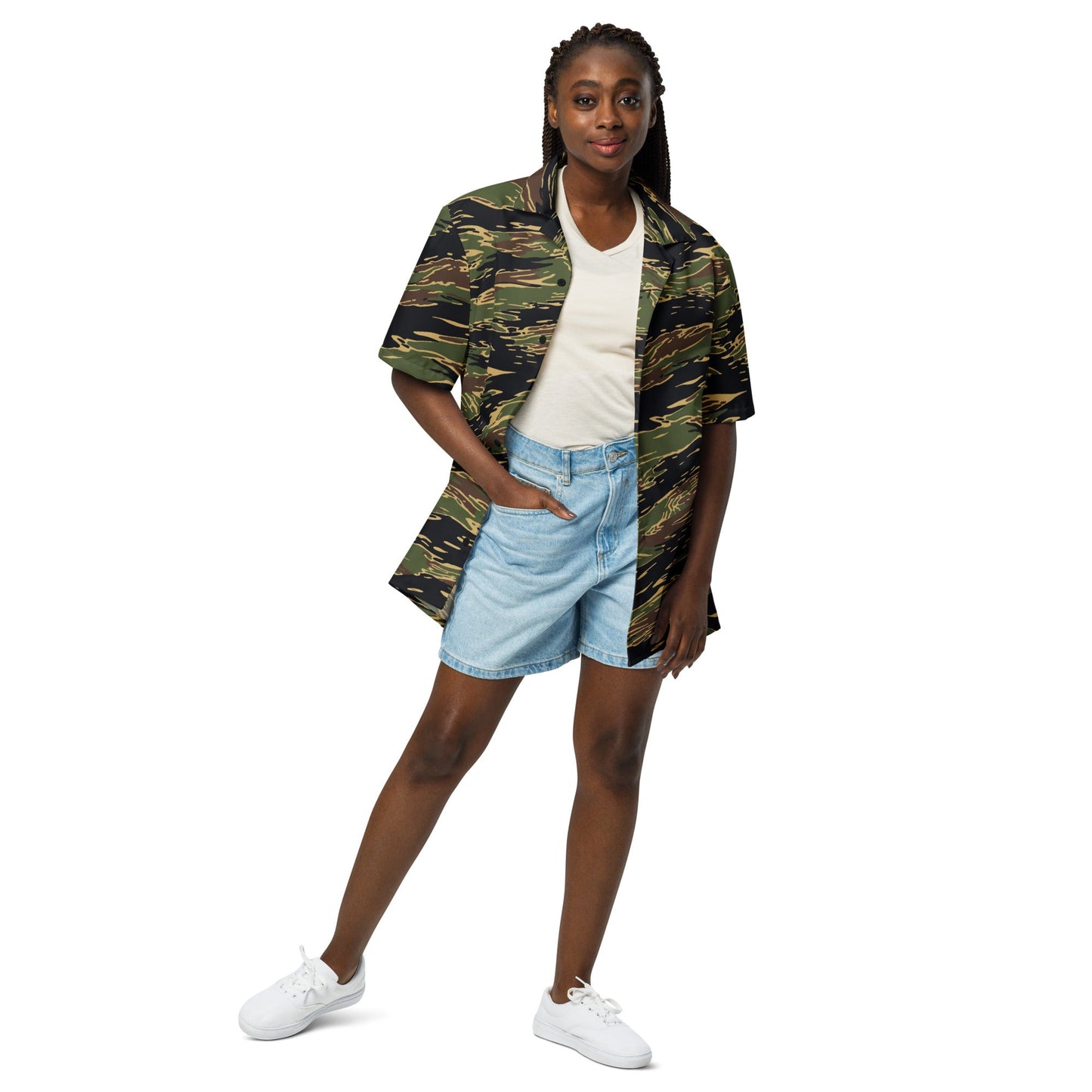 Midnight Fang Tiger Stripe CAMO Unisex Short-Sleeve Button Shirt