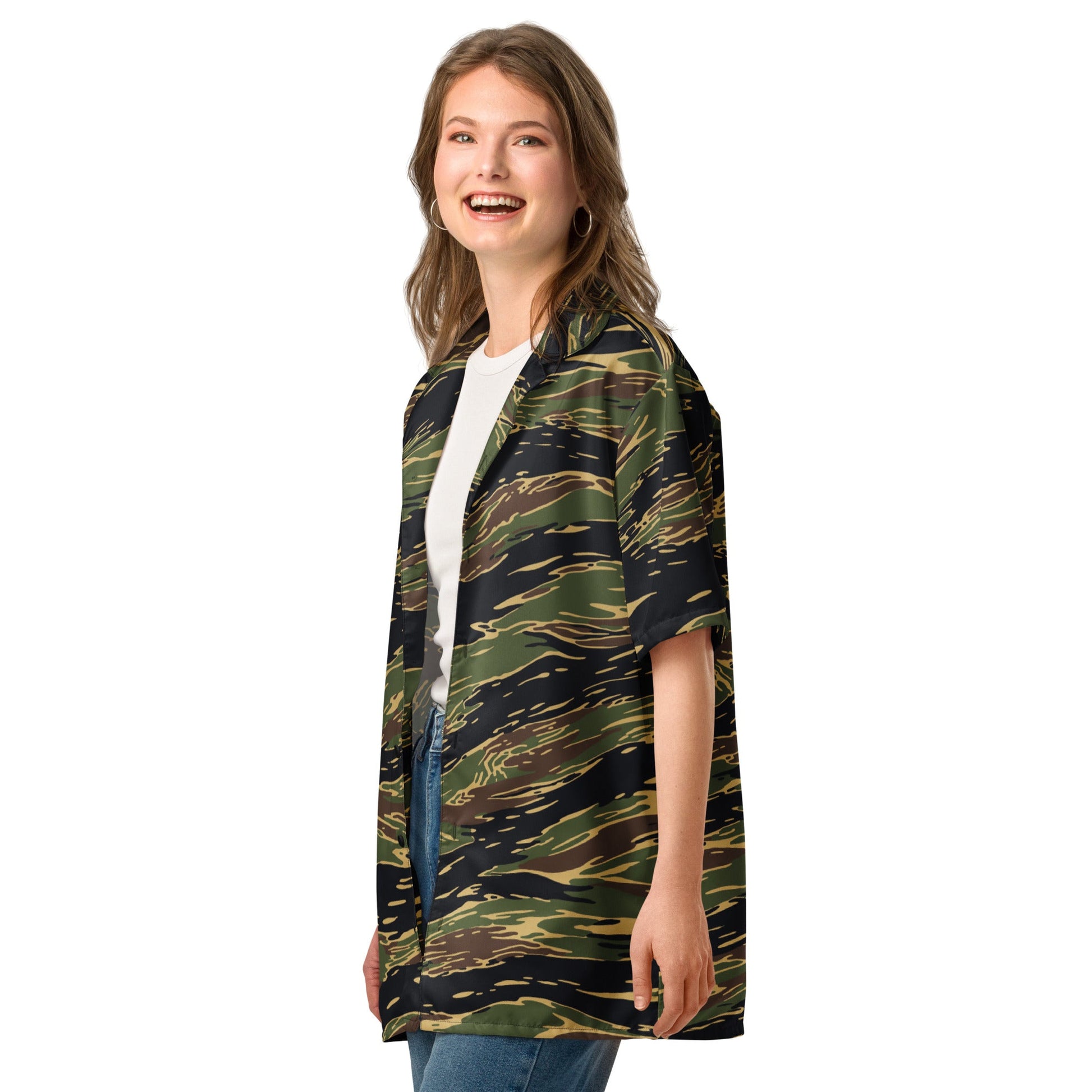 Midnight Fang Tiger Stripe CAMO Unisex Short-Sleeve Button Shirt