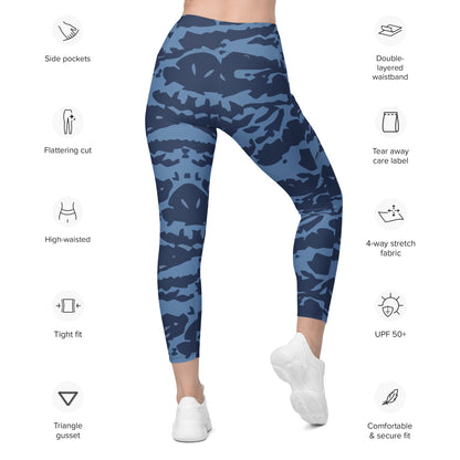 Modern Warfare Blue Tiger CAMO Leggings with pockets - Womens With Pockets