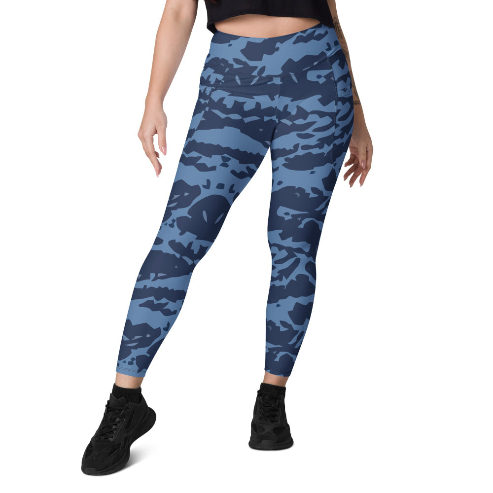 Modern Warfare Blue Tiger CAMO Leggings with pockets - Womens With Pockets