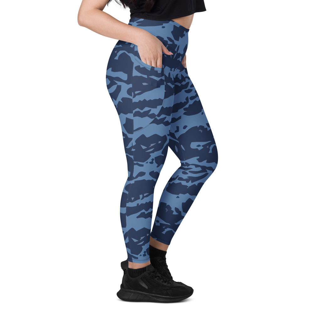 Modern Warfare Blue Tiger CAMO Leggings with pockets - Womens With Pockets