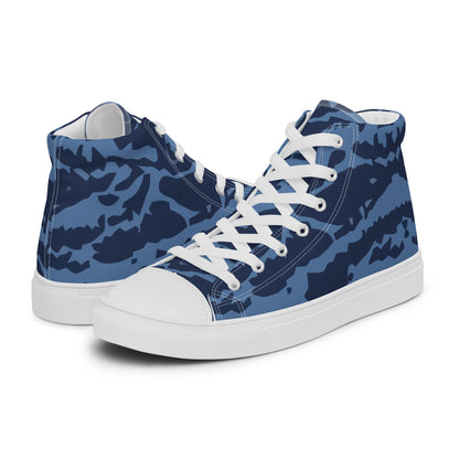 Modern Warfare Blue Tiger CAMO Men’s high top canvas shoes - Mens High Top Canvas Shoes