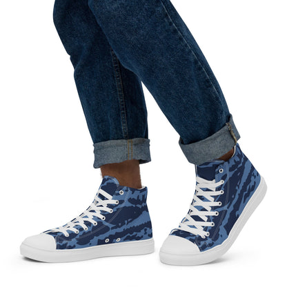 Modern Warfare Blue Tiger CAMO Men’s high top canvas shoes - Mens High Top Canvas Shoes