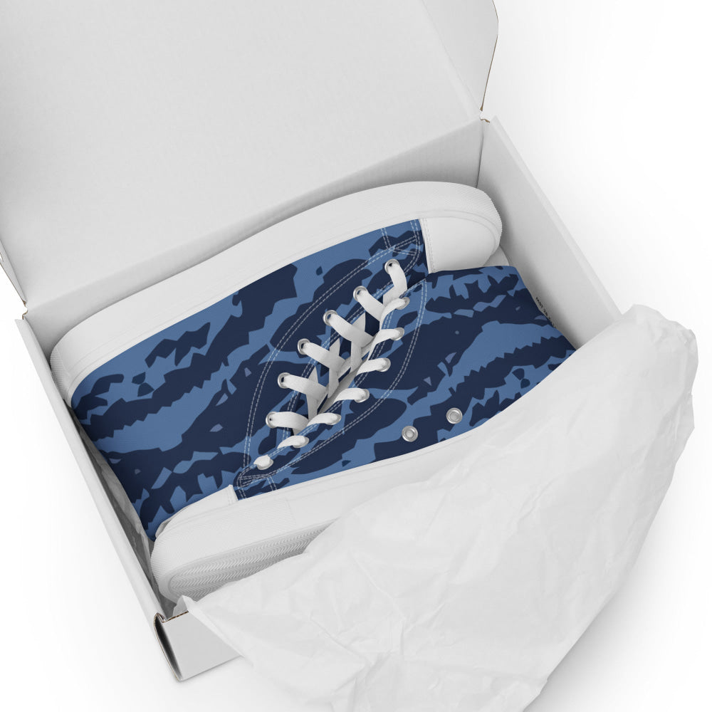 Modern Warfare Blue Tiger CAMO Men’s high top canvas shoes - Mens High Top Canvas Shoes