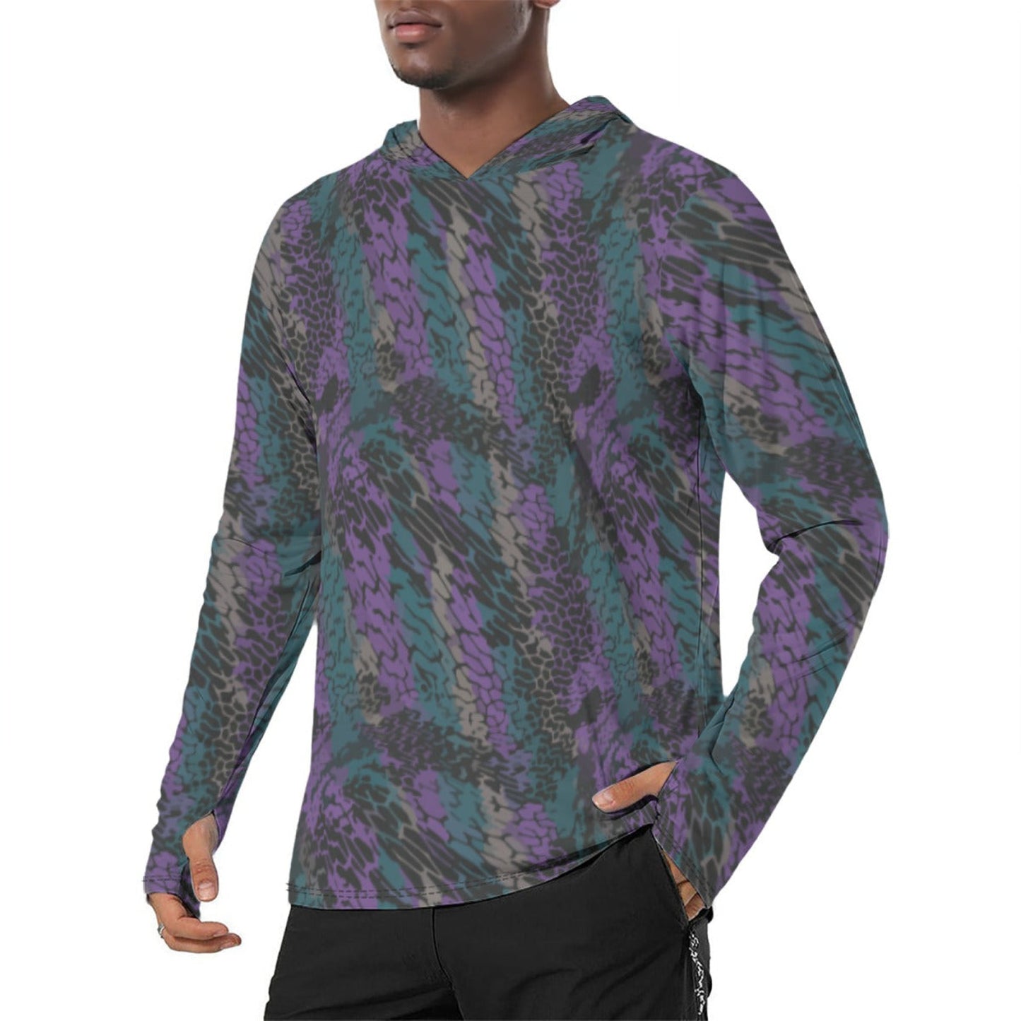 Modern Warfare Dragon Skin Neon CAMO Mens Sunscreen Sports Hoodie With Thumb Holes - S / White