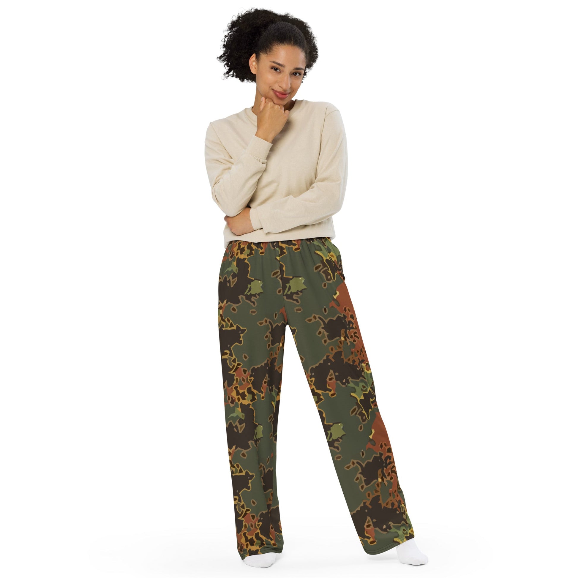 Modern Warfare Fractal Flecktarn Autumn CAMO unisex wide leg pants Wide Pants