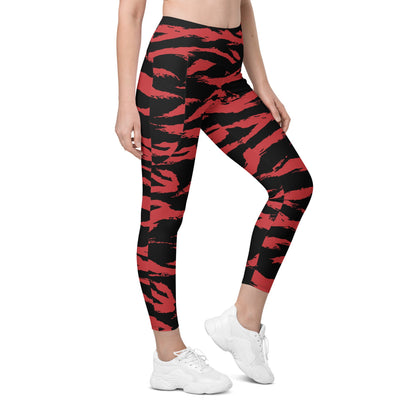 Modern Warfare Red Tiger Stripe CAMO Leggings with pockets - 2XS - Womens With Pockets