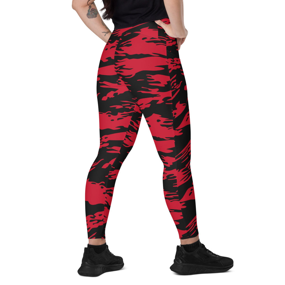 Modern Warfare Red Tiger Stripe CAMO Leggings with pockets - 2XS - Womens With Pockets