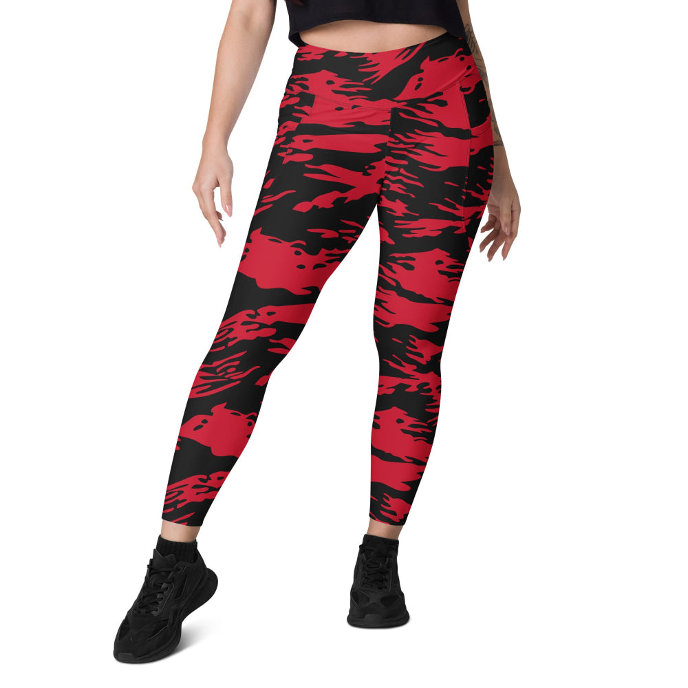 Modern Warfare Red Tiger Stripe CAMO Leggings with pockets - Womens With Pockets