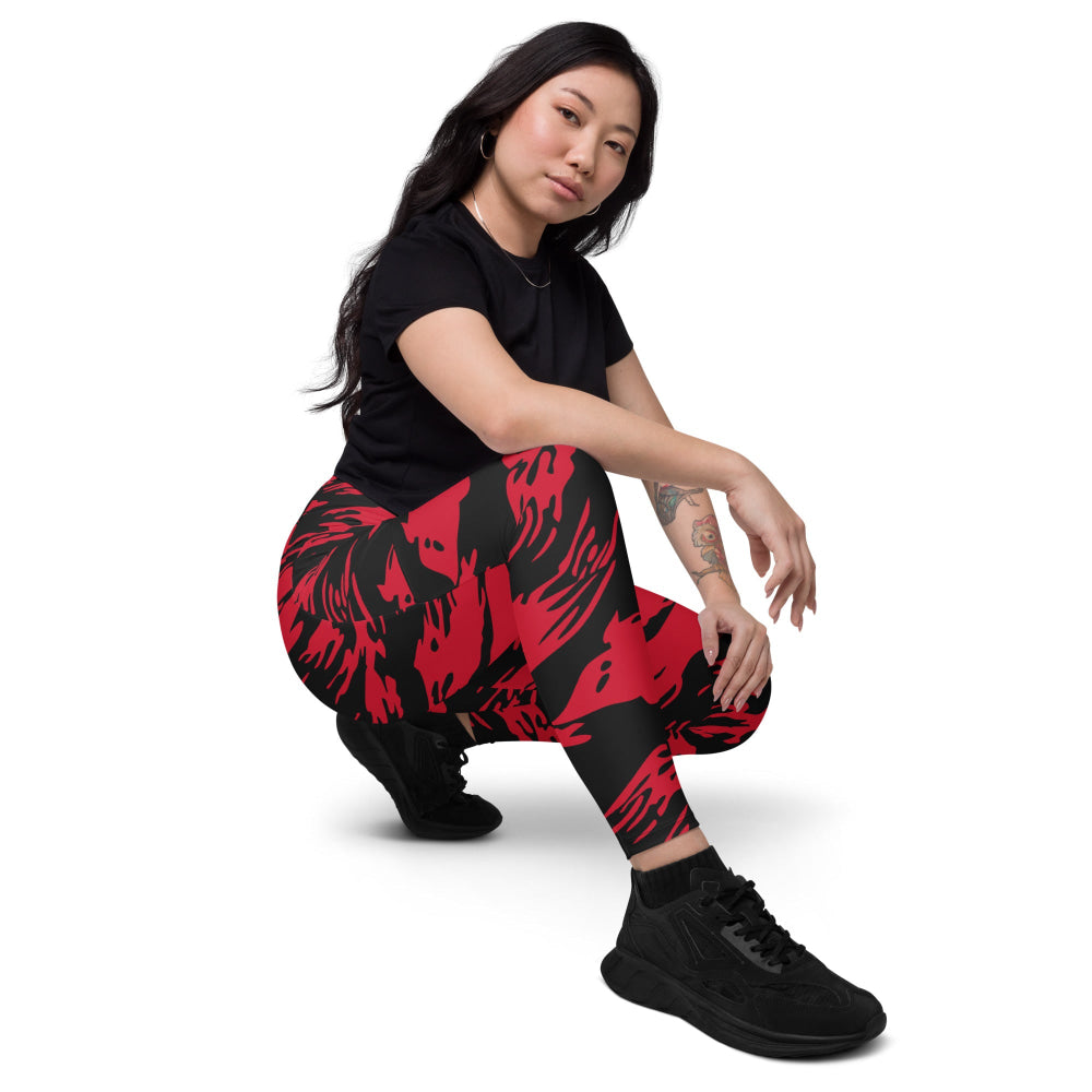 Modern Warfare Red Tiger Stripe CAMO Leggings with pockets - Womens With Pockets