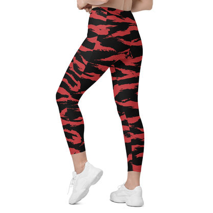 Modern Warfare Red Tiger Stripe CAMO Leggings with pockets - Womens With Pockets