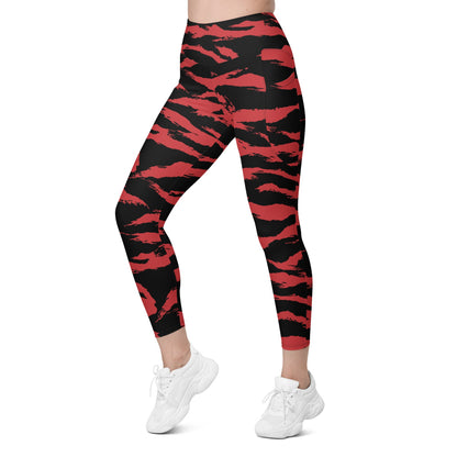 Modern Warfare Red Tiger Stripe CAMO Leggings with pockets - Womens With Pockets