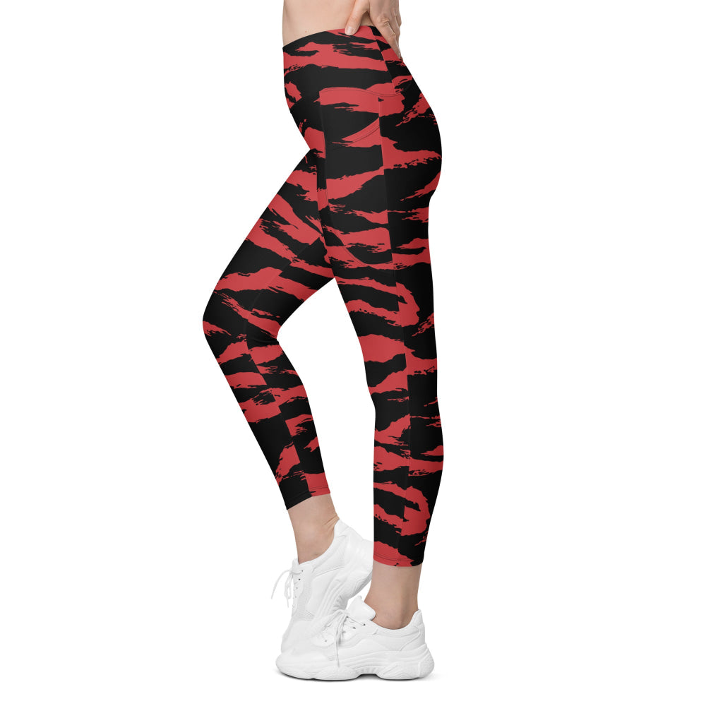 Modern Warfare Red Tiger Stripe CAMO Leggings with pockets - Womens With Pockets