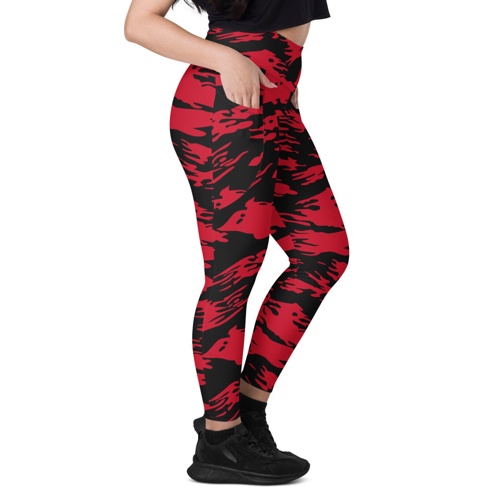 Modern Warfare Red Tiger Stripe CAMO Leggings with pockets - Womens With Pockets