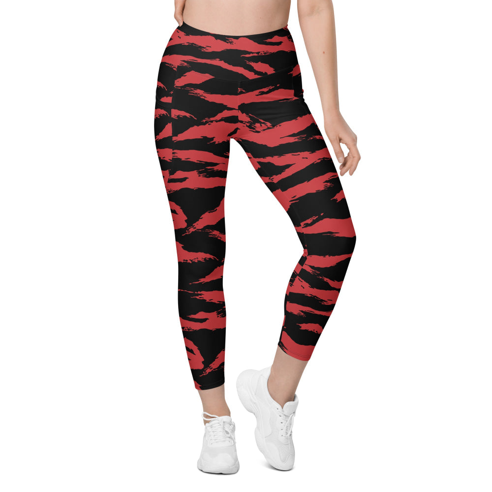 Modern Warfare Red Tiger Stripe CAMO Leggings with pockets - Womens With Pockets