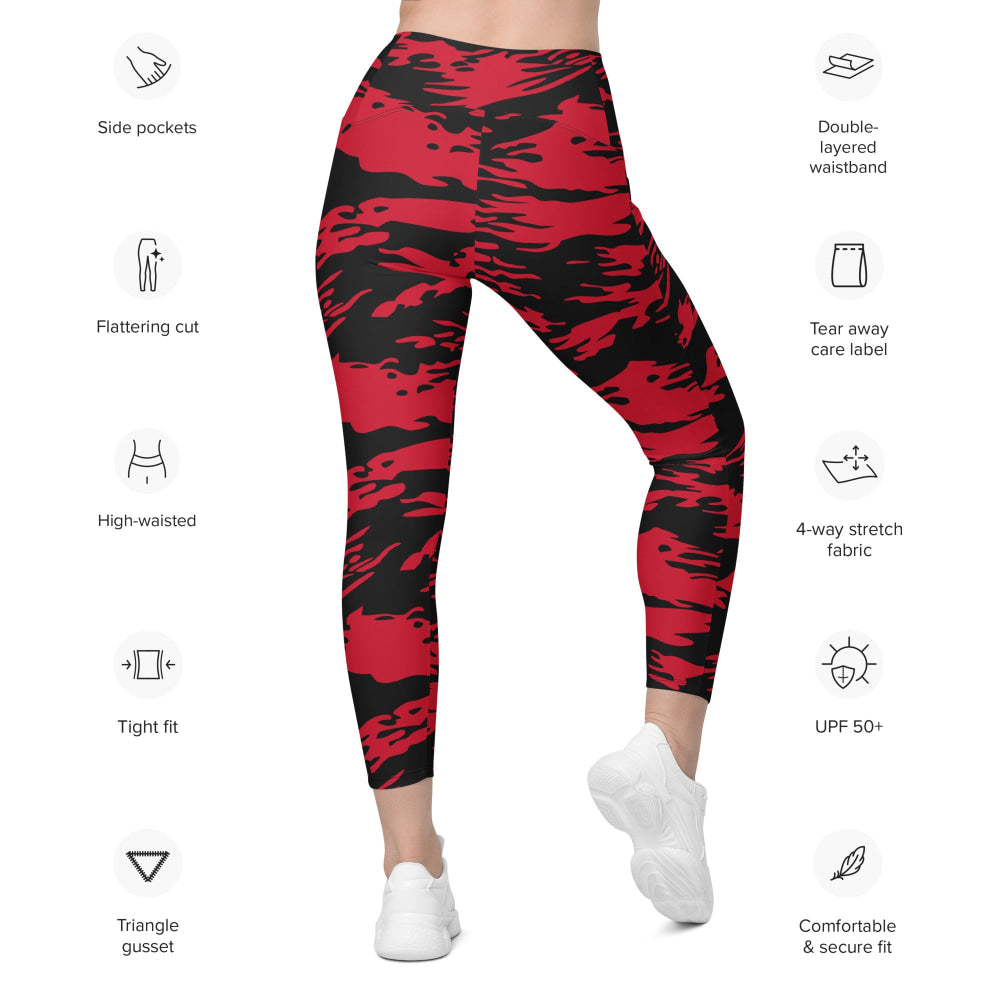 Modern Warfare Red Tiger Stripe CAMO Leggings with pockets - Womens With Pockets