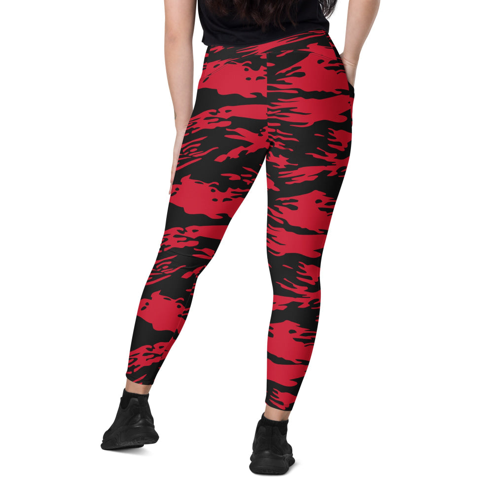 Modern Warfare Red Tiger Stripe CAMO Leggings with pockets - Womens With Pockets