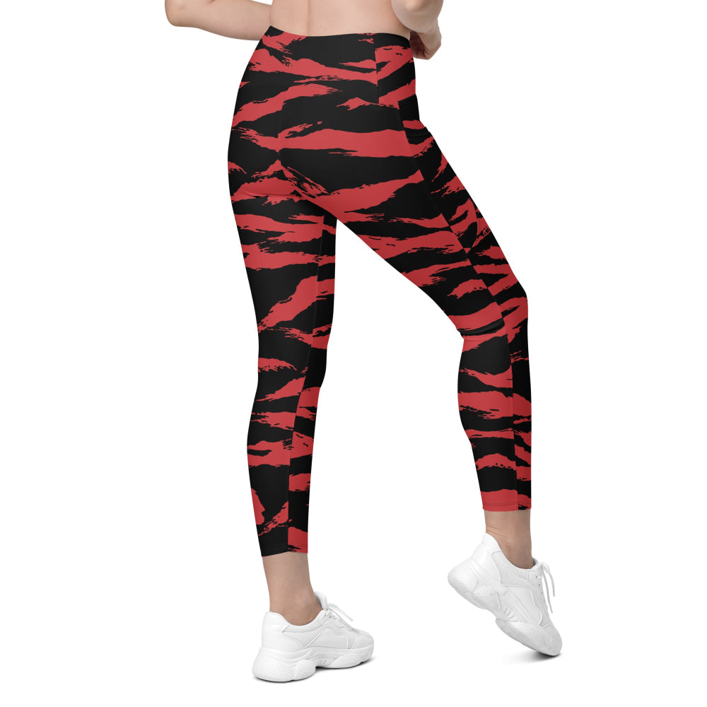 Modern Warfare Red Tiger Stripe CAMO Leggings with pockets - Womens With Pockets