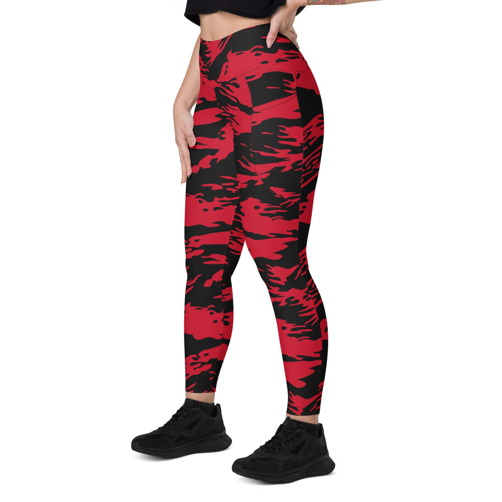 Modern Warfare Red Tiger Stripe CAMO Leggings with pockets - Womens With Pockets