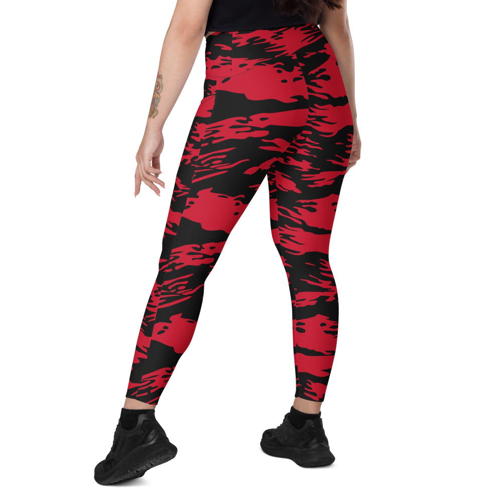 Modern Warfare Red Tiger Stripe CAMO Leggings with pockets - Womens With Pockets