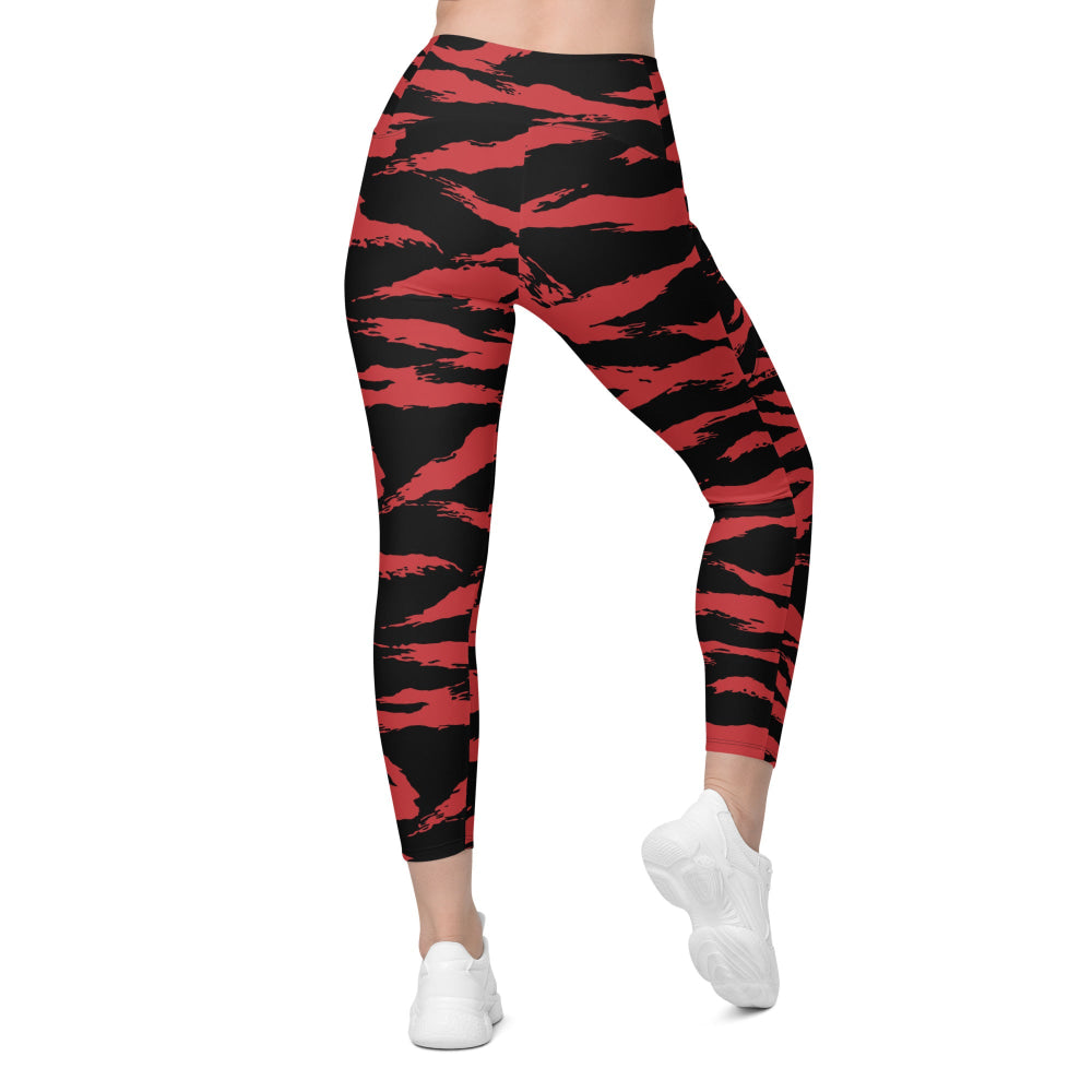 Modern Warfare Red Tiger Stripe CAMO Leggings with pockets - Womens With Pockets