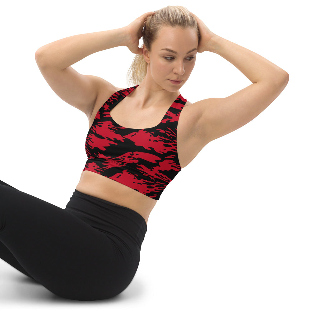 Modern Warfare Red Tiger Stripe CAMO Longline sports bra - Womens Sports Bra