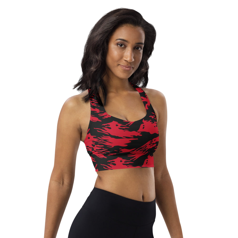 Modern Warfare Red Tiger Stripe CAMO Longline sports bra - Womens Sports Bra