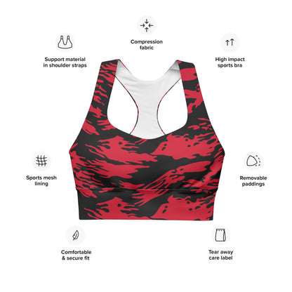 Modern Warfare Red Tiger Stripe CAMO Longline sports bra - Womens Sports Bra