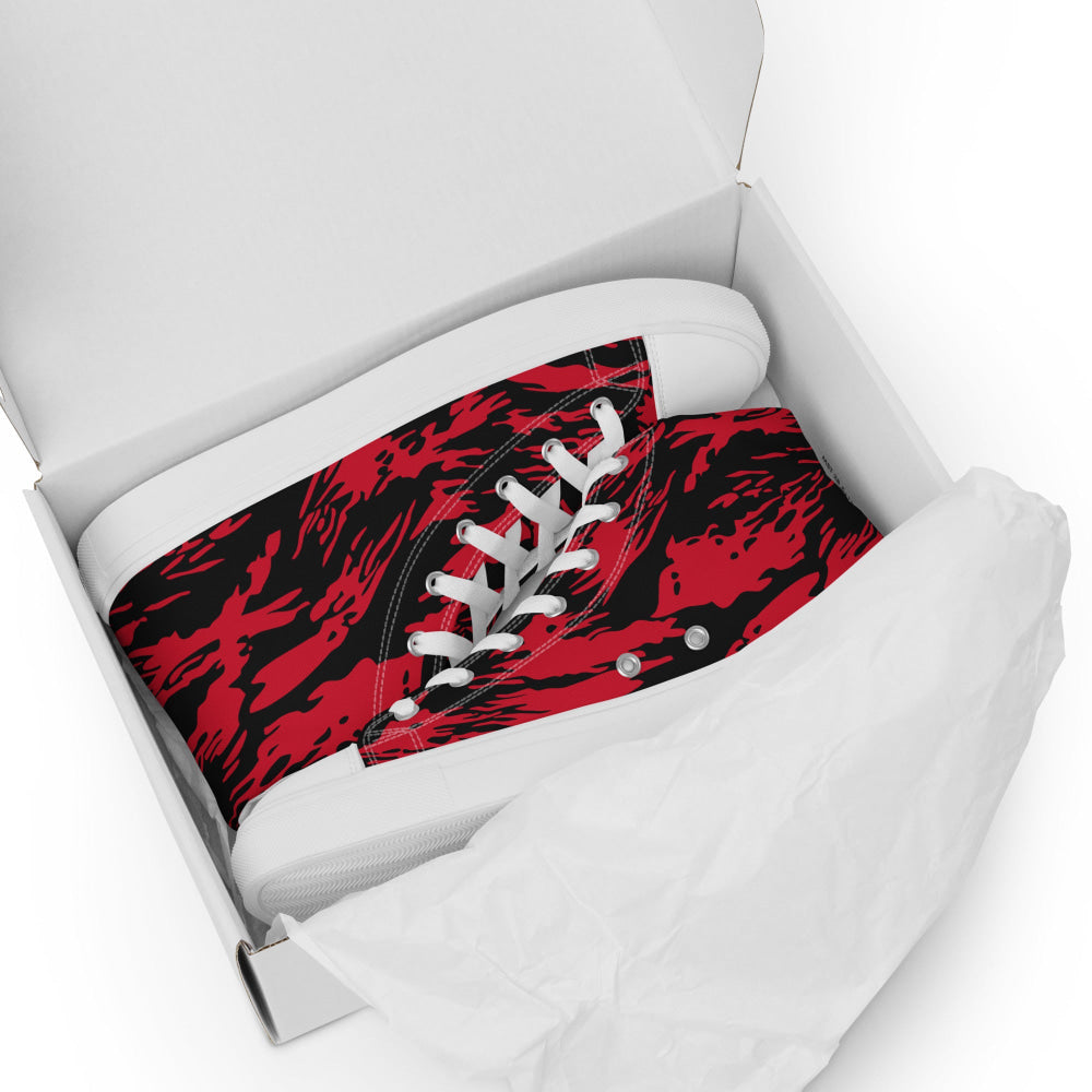 Modern Warfare Red Tiger Stripe CAMO Men’s high top canvas shoes - Mens High Top Canvas Shoes