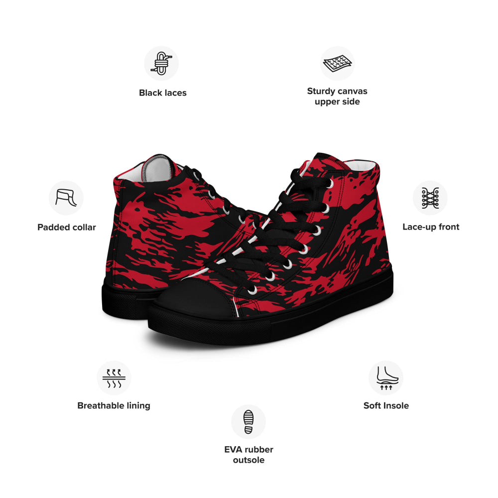 Modern Warfare Red Tiger Stripe CAMO Men’s high top canvas shoes - Mens High Top Canvas Shoes