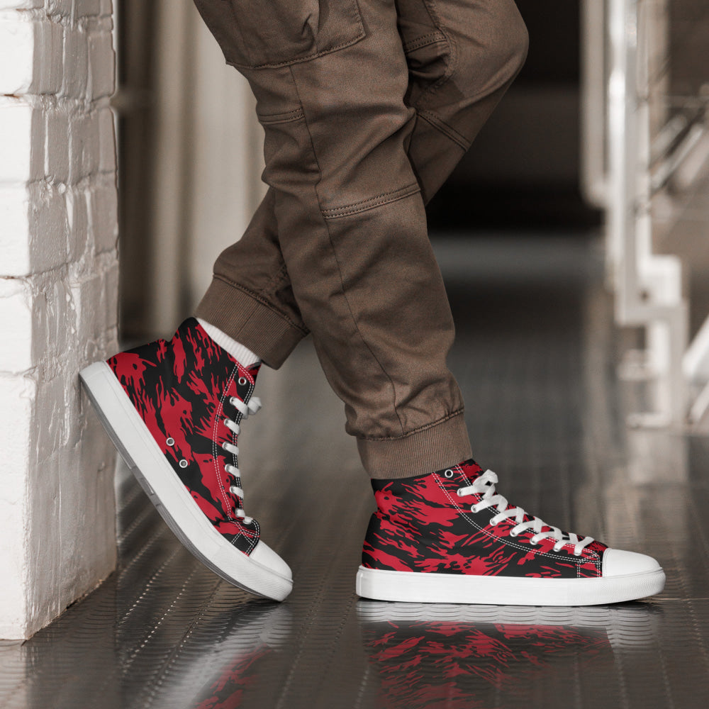 Modern Warfare Red Tiger Stripe CAMO Men’s high top canvas shoes - White / 5 - Mens High Top Canvas Shoes