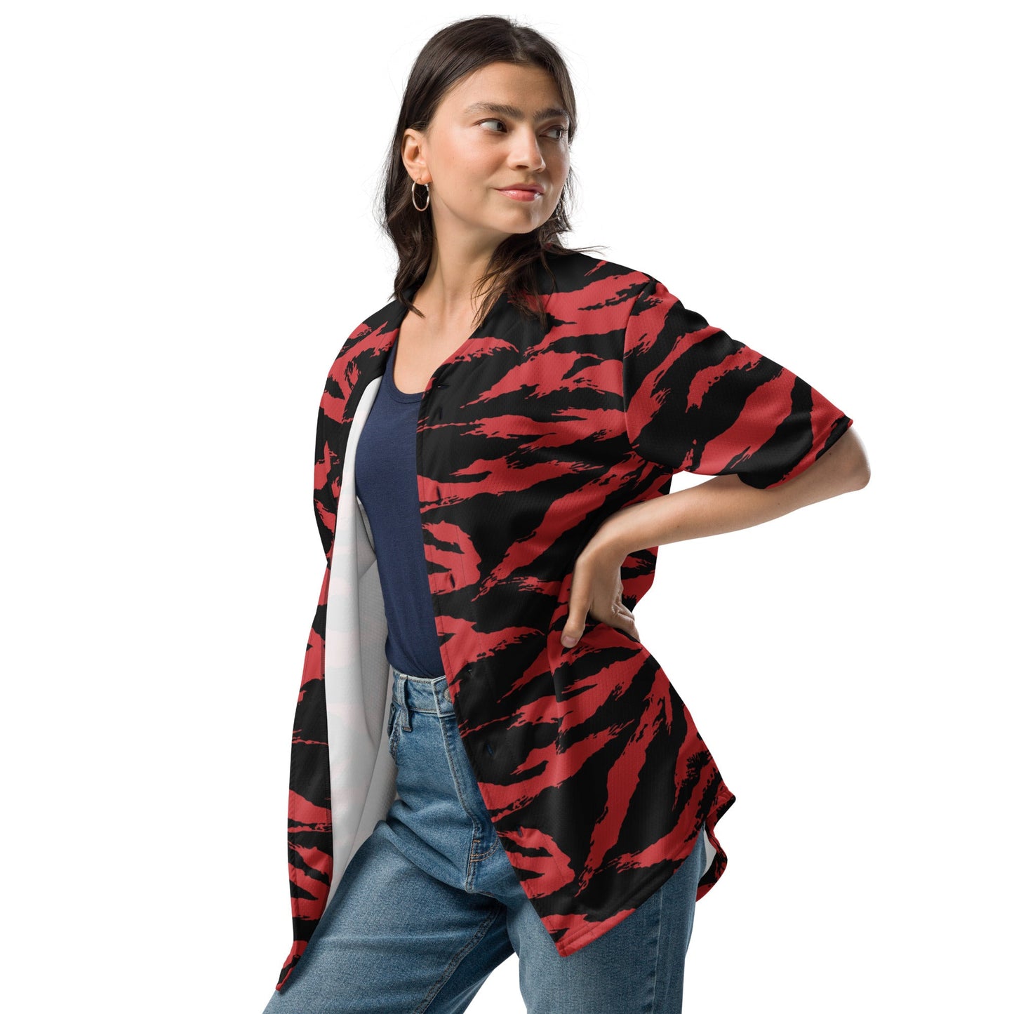 Modern Warfare Tiger Stripe Red and Black CAMO baseball jersey - Baseball Jerseys