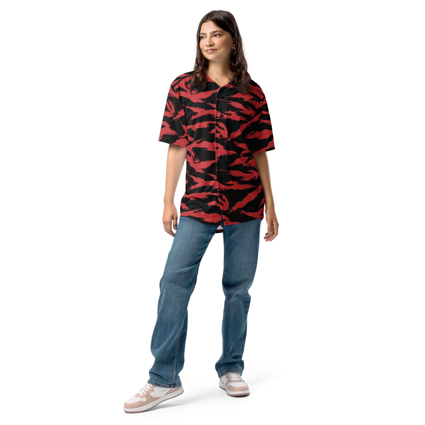 Modern Warfare Tiger Stripe Red and Black CAMO baseball jersey - Baseball Jerseys