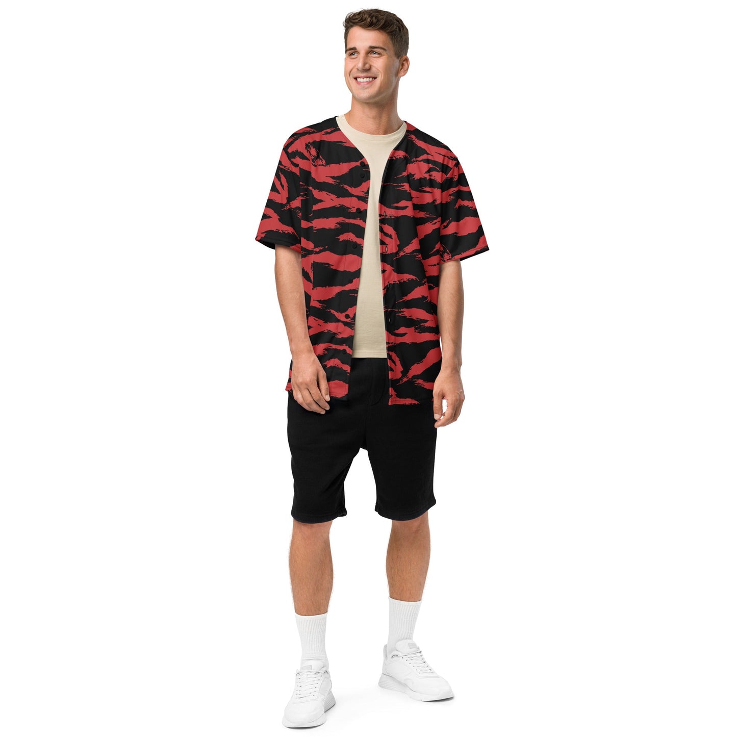 Modern Warfare Tiger Stripe Red and Black CAMO baseball jersey - Baseball Jerseys