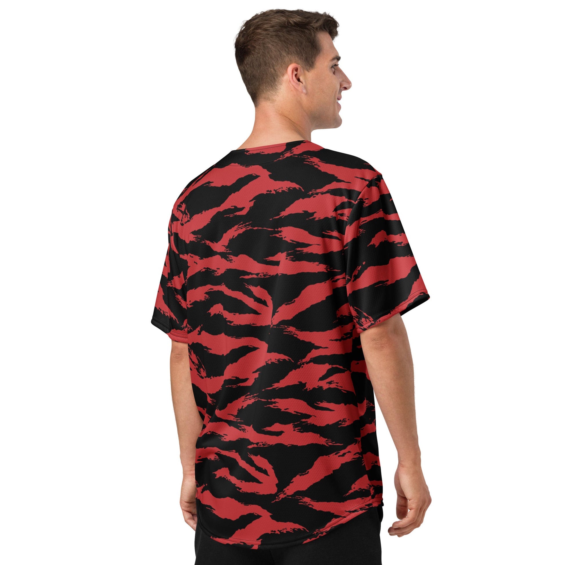 Modern Warfare Tiger Stripe Red and Black CAMO baseball jersey - Baseball Jerseys