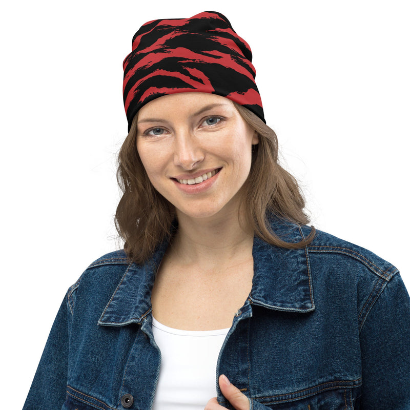 Tiger Stripe Crimson CAMO Beanie - Head
